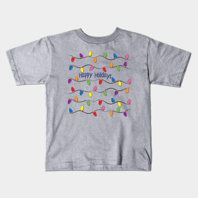 Happy Holidays with Colorful Lights Kids T-Shirt by DQDesigns By Chele